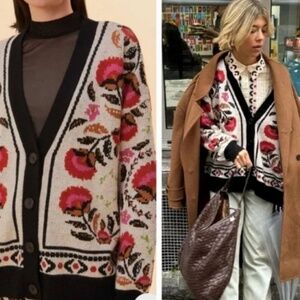 $175 FARM Rio Palms Paradise Cardigan Sweater V-neck size Large